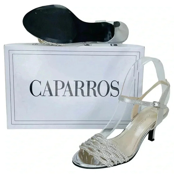 Caparros Womens Heels 7.5M Quirin Silver Faux Leather Rhinestone Slingback - Picture 12 of 12